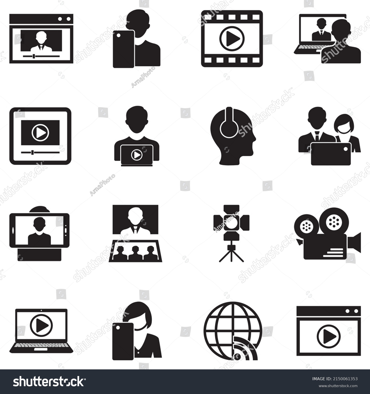 Video Blog Icons Black Flat Design Stock Vector (Royalty Free ...