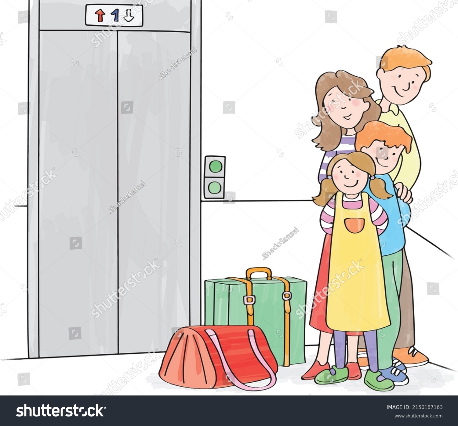 Happy Family Waiting Elevator Stock Vector (Royalty Free) 2150187163 ...