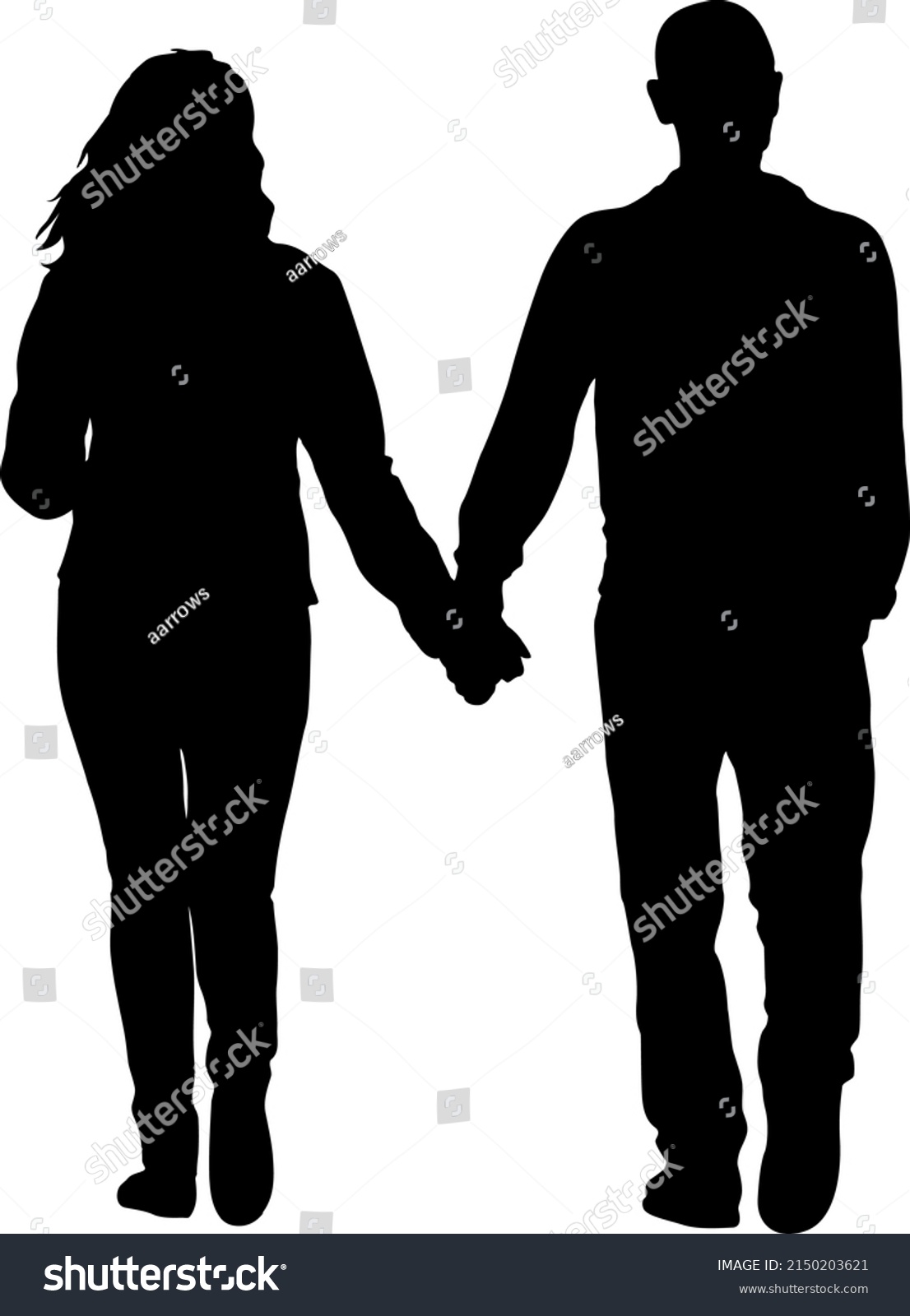 Silhouette Man Woman Walking Hand Hand Stock Vector (Royalty Free ...