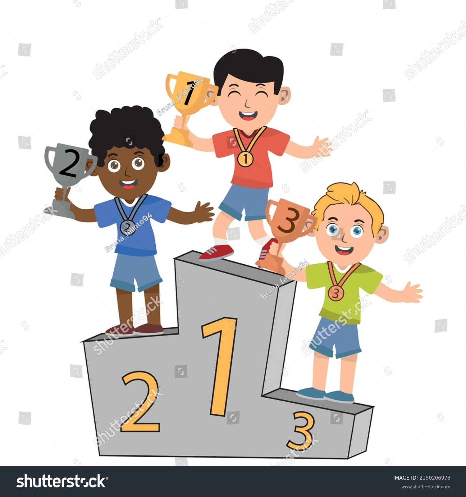 Winner Podium Colorful Cartoon Characters Funny Stock Vector (Royalty ...