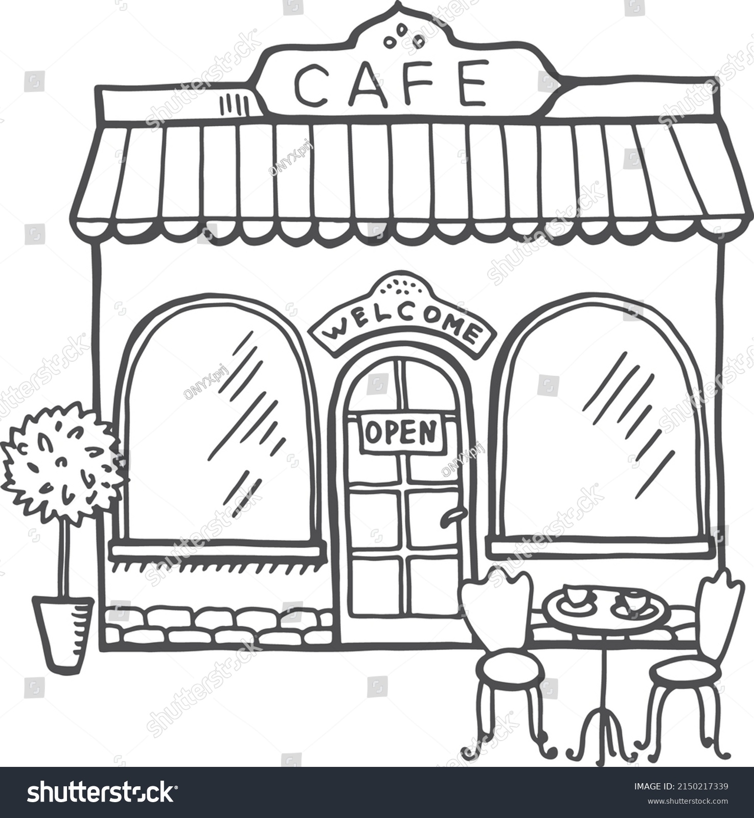 Cafe Front View Sketch Street Building Stock Vector (Royalty Free ...