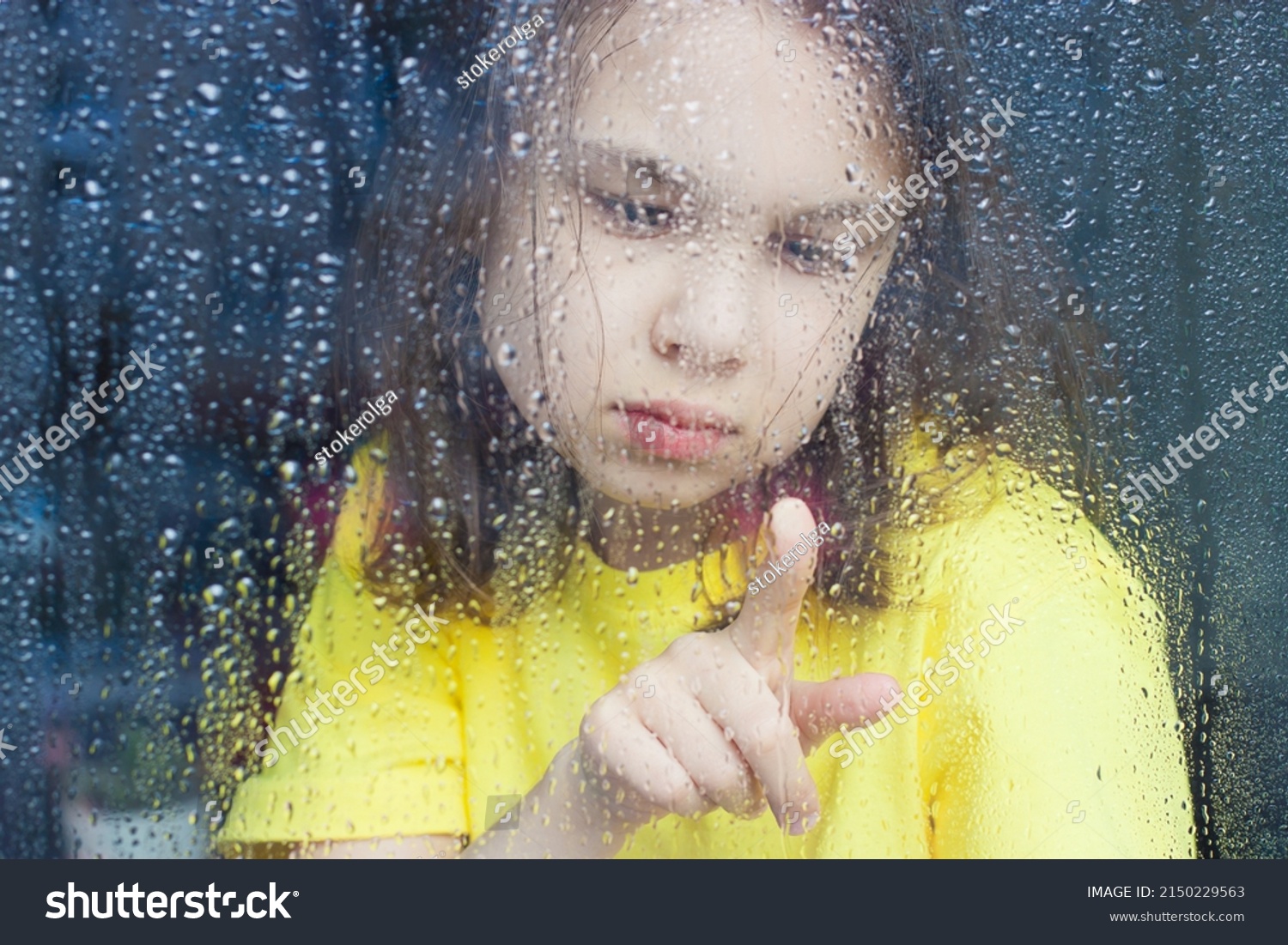 Little Girl Looks Out Rainy Window Stock Photo 2150229563 | Shutterstock