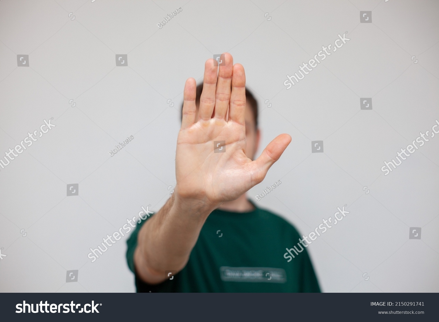 Man Shows Hand Stop Sign Forbidden Stock Photo Shutterstock