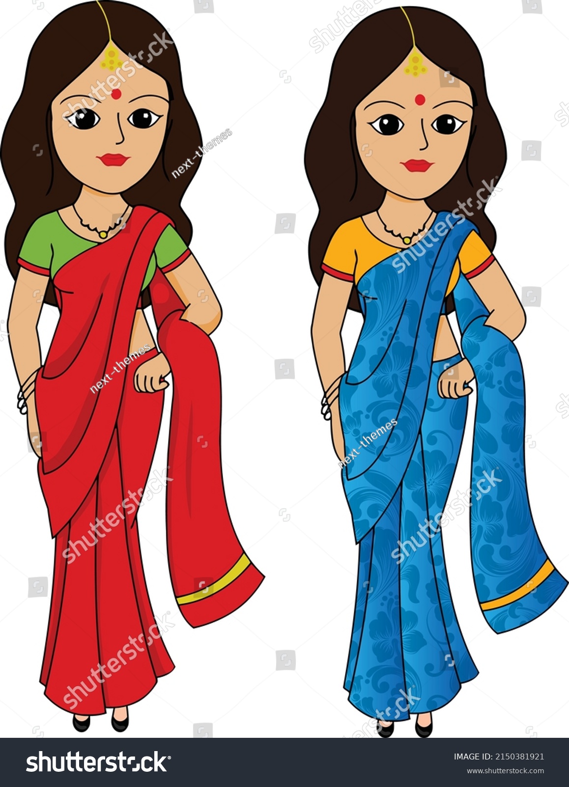 Indian Cartoon Character Illustration Lady Saree Stock Vector (Royalty ...