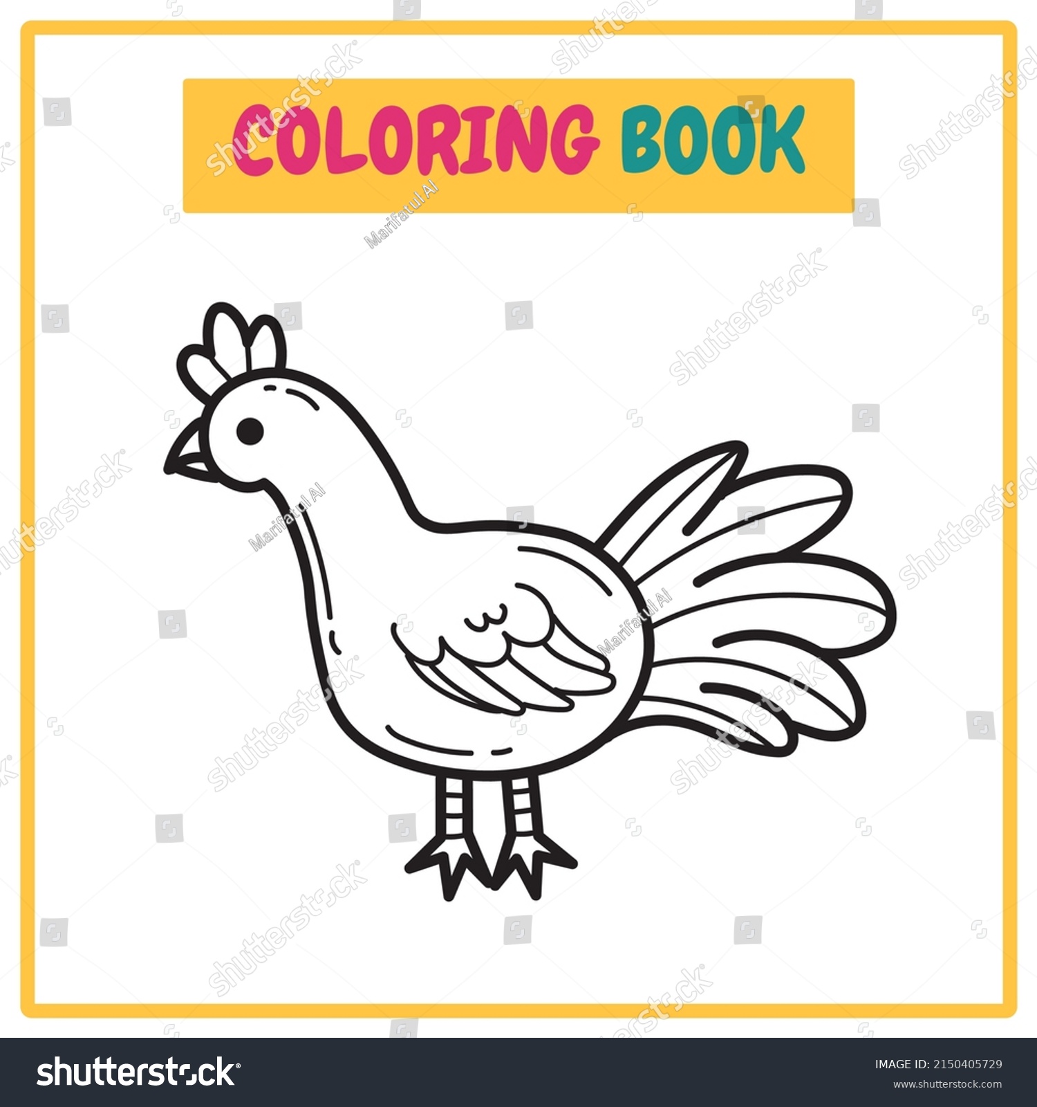 Chicken Coloring Book Outline Vector Design Stock Vector (Royalty Free ...