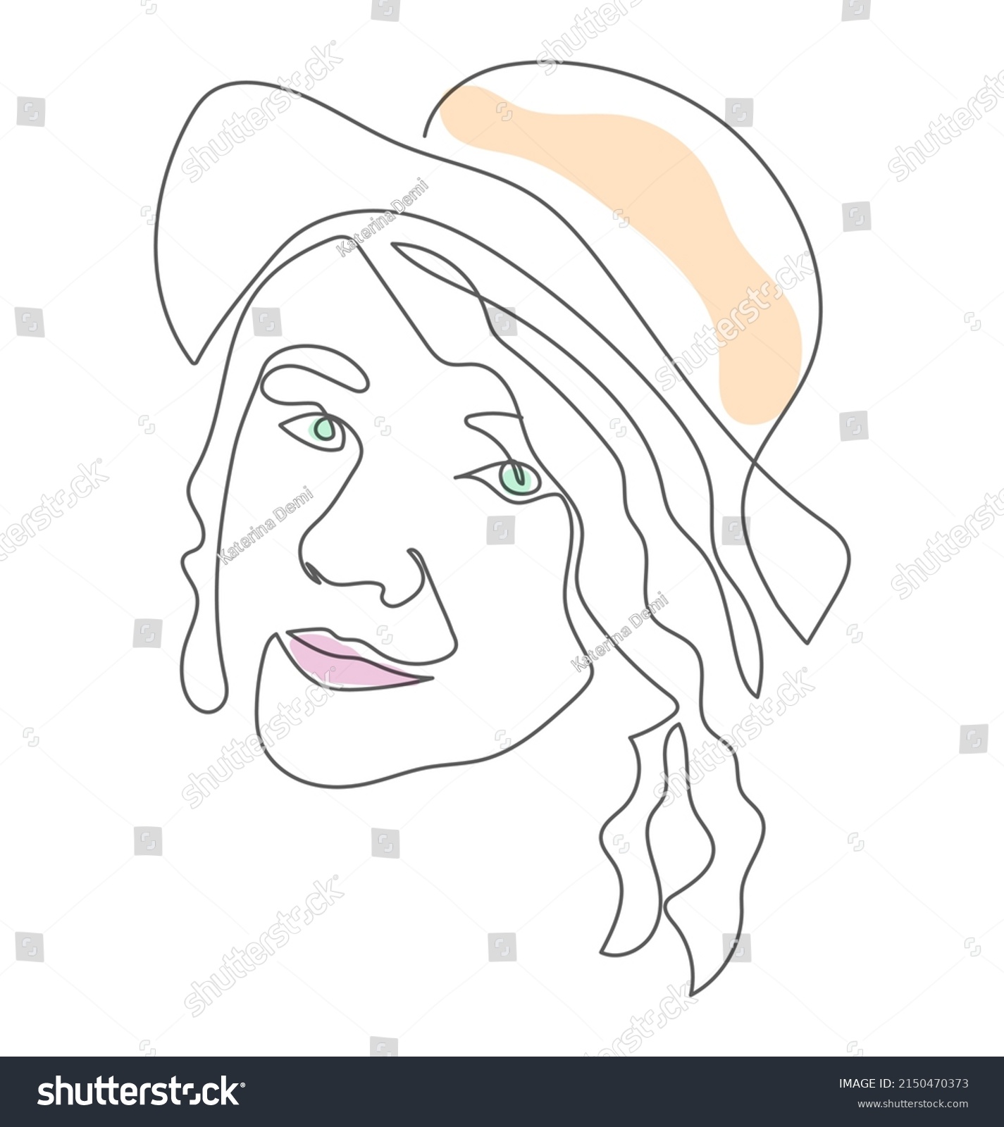 Linear Sketch Girl Hat On White Stock Vector Royalty Free 2150470373 Shutterstock 3656