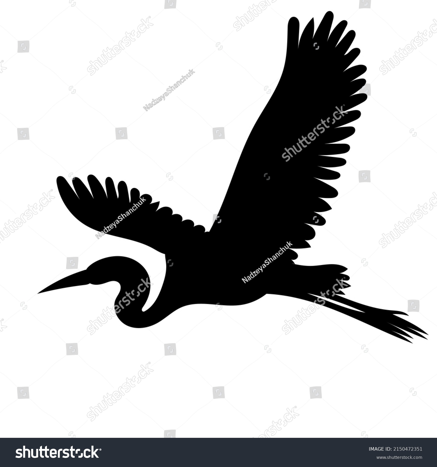 Flying Crane Black Silhouette On White Stock Vector (Royalty Free ...