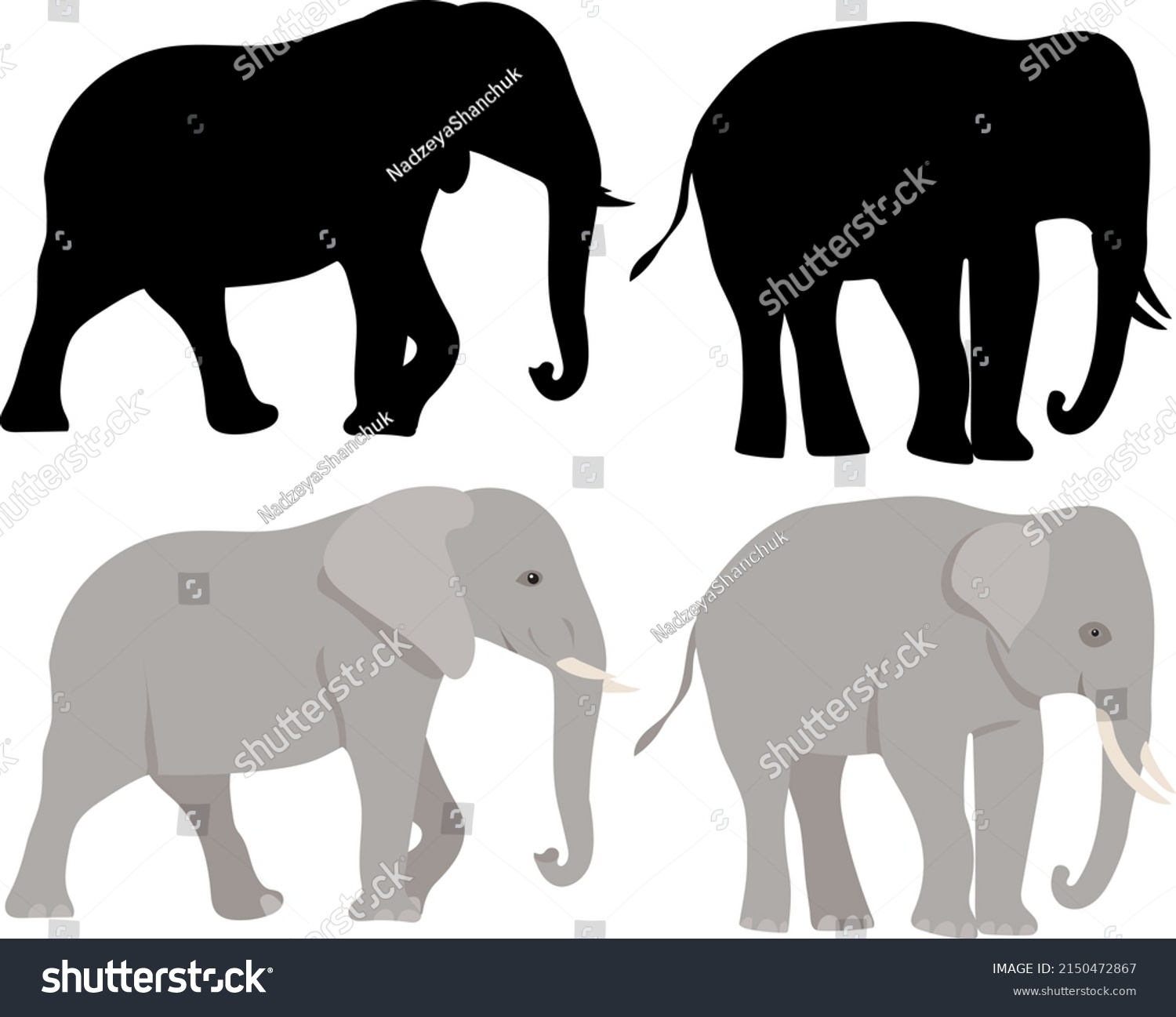 Elephant Black Silhouette On White Background Stock Vector (Royalty ...