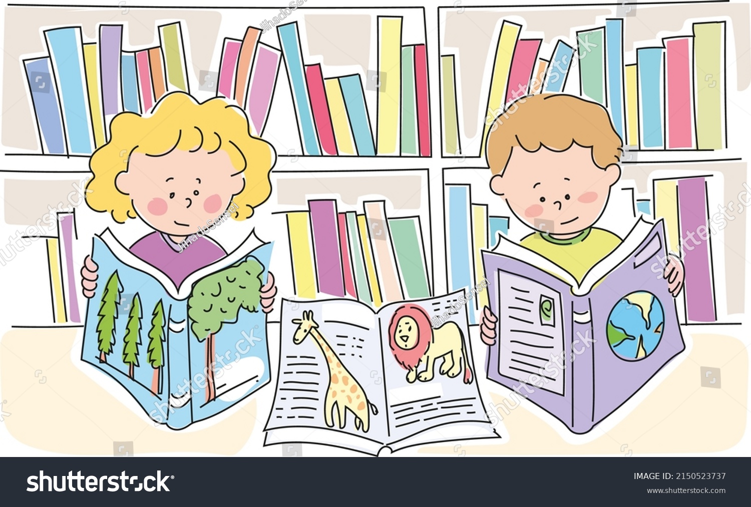 Children Studying Library Stock Vector (Royalty Free) 2150523737 ...