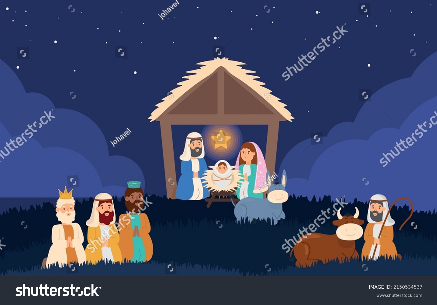 Manger Characters Stable Night Cartoon Stock Vector (Royalty Free ...