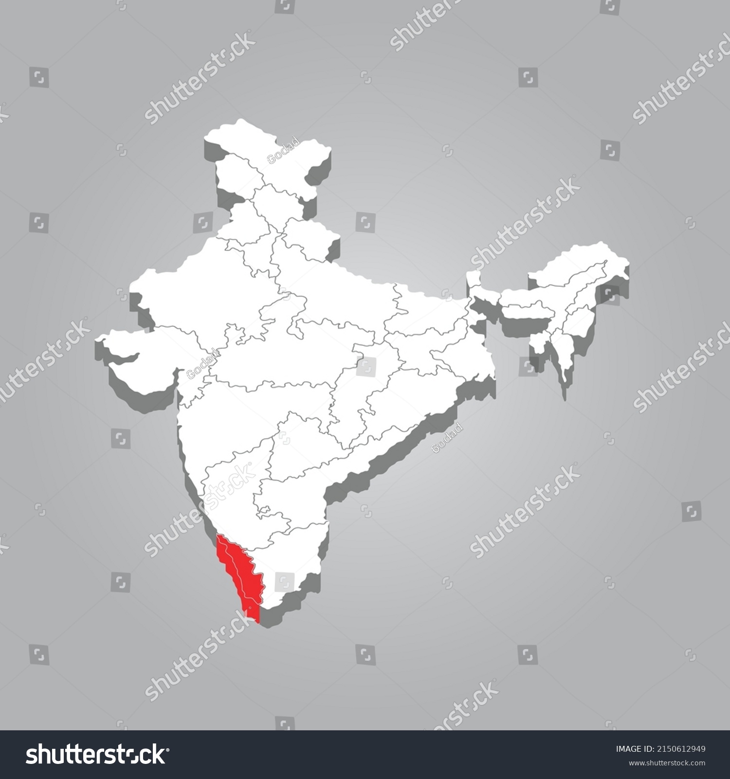 Kerala 3d Map State India Stock Vector (Royalty Free) 2150612949 ...