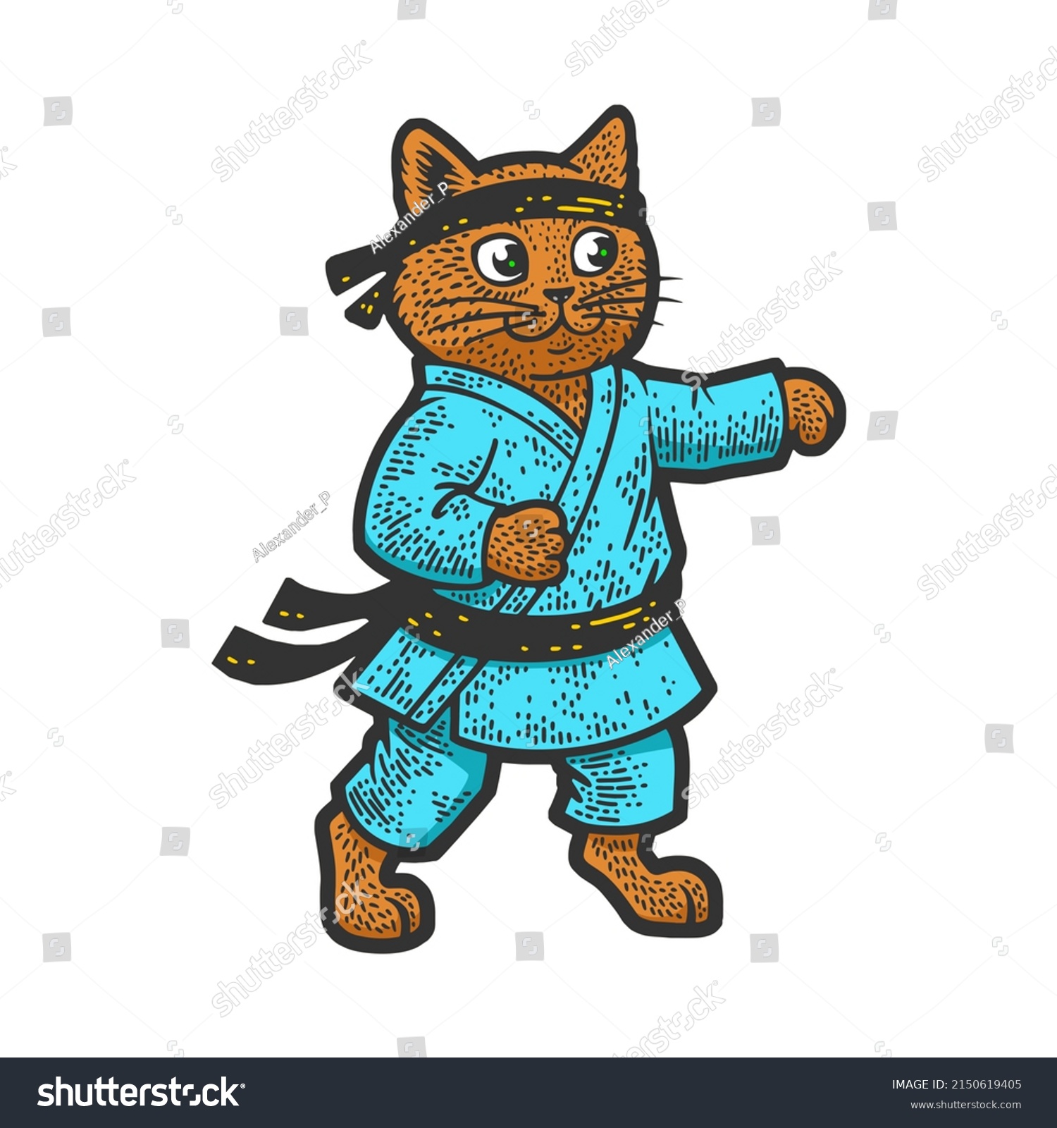 Karate Cat Martial Arts Athlete Color Stock Illustration 2150619405 ...