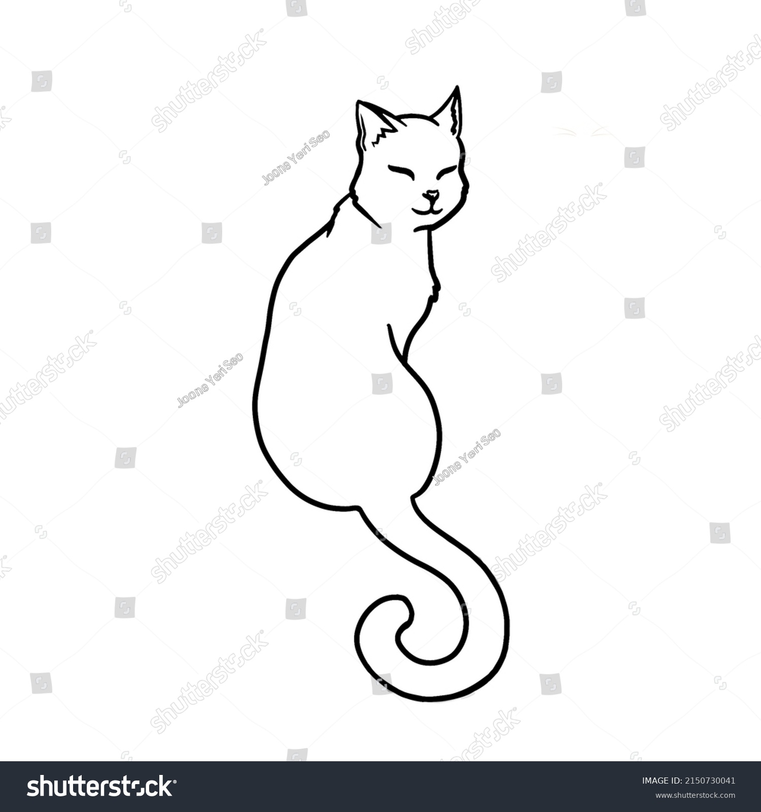 Cute Tabby Cat Sitting Eyes Closed Stock Illustration 2150730041 ...