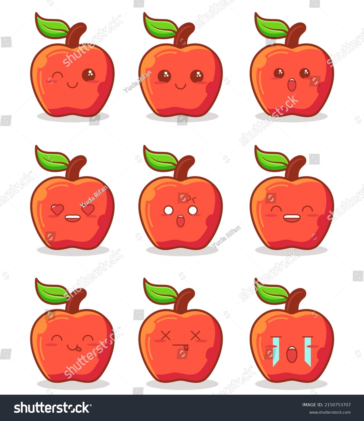 Cute Kawaii Emoticon Apple Collection Stock Vector (royalty Free 