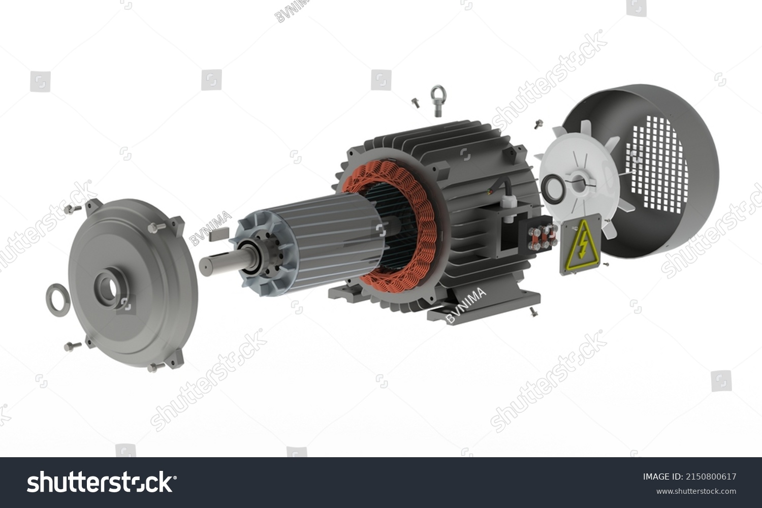 Electric motor exploded view 3d rendering 2150800617 shutterstock