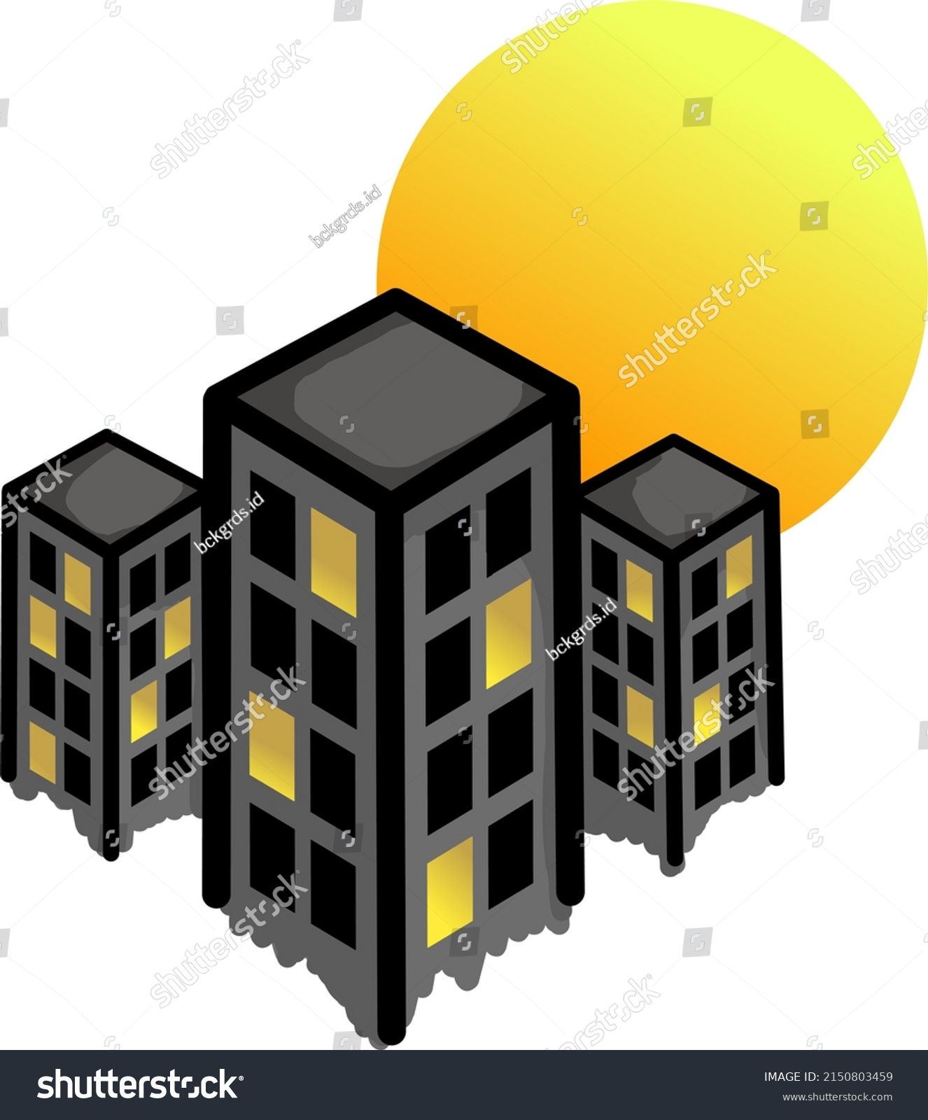 Buildings Moon Illustration Icon Logo Cartoon Stock Vector (Royalty ...