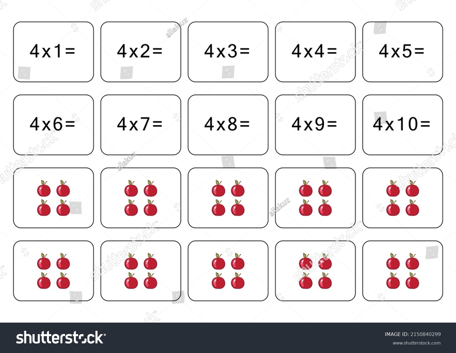 Multiplication Table 4 Maths Card Example Stock Vector (Royalty Free