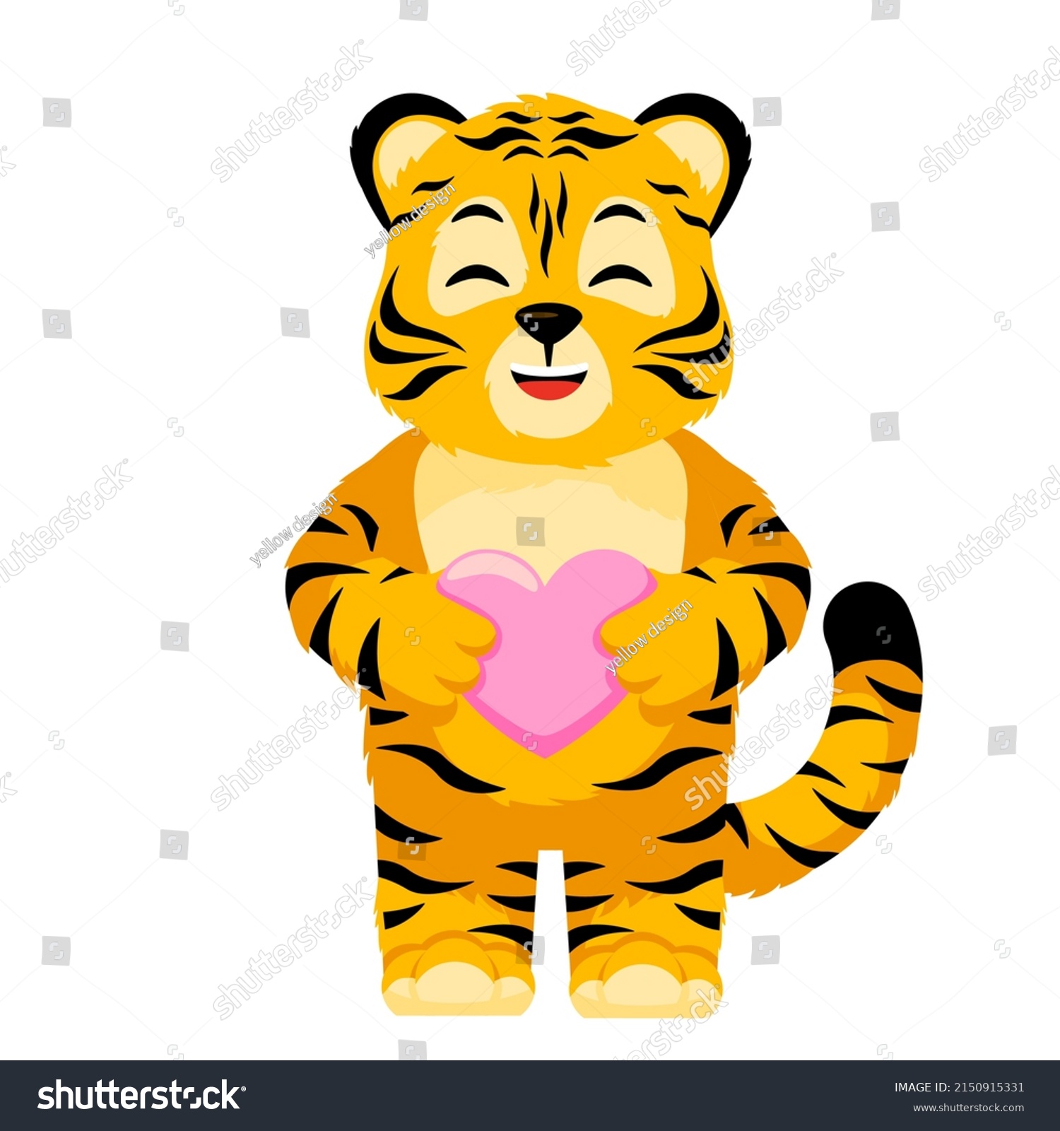 Cute Little Tiger Character Hold Heart Stock Vector (Royalty Free ...