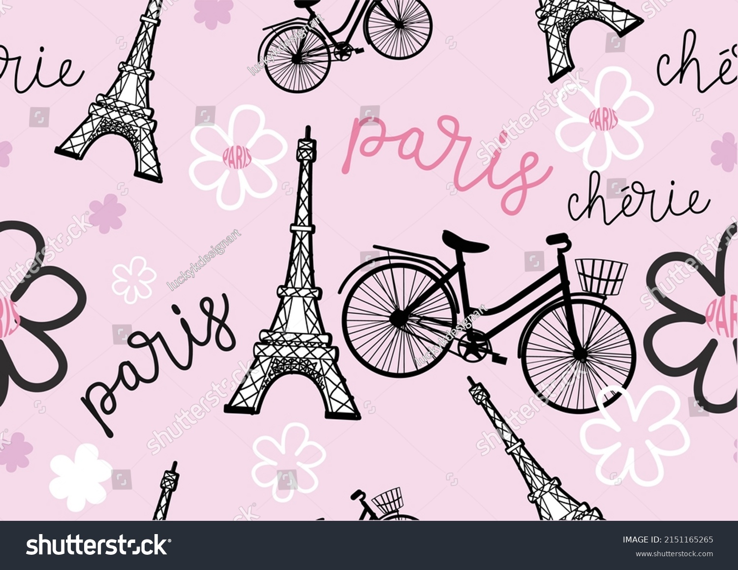 Paris Seamless Daisy Butterfly Pattern Repeating Stock Vector (Royalty ...