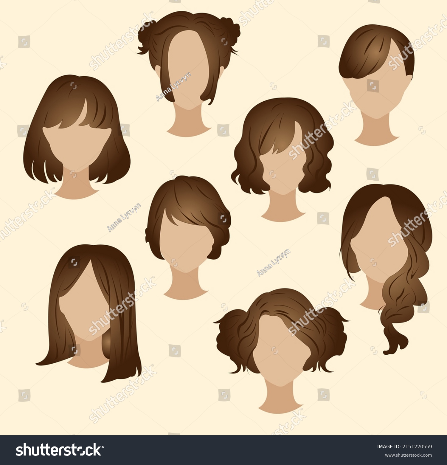 Hairstyles Characters Brown Hair Hairstyle Set Stock Vector (Royalty ...