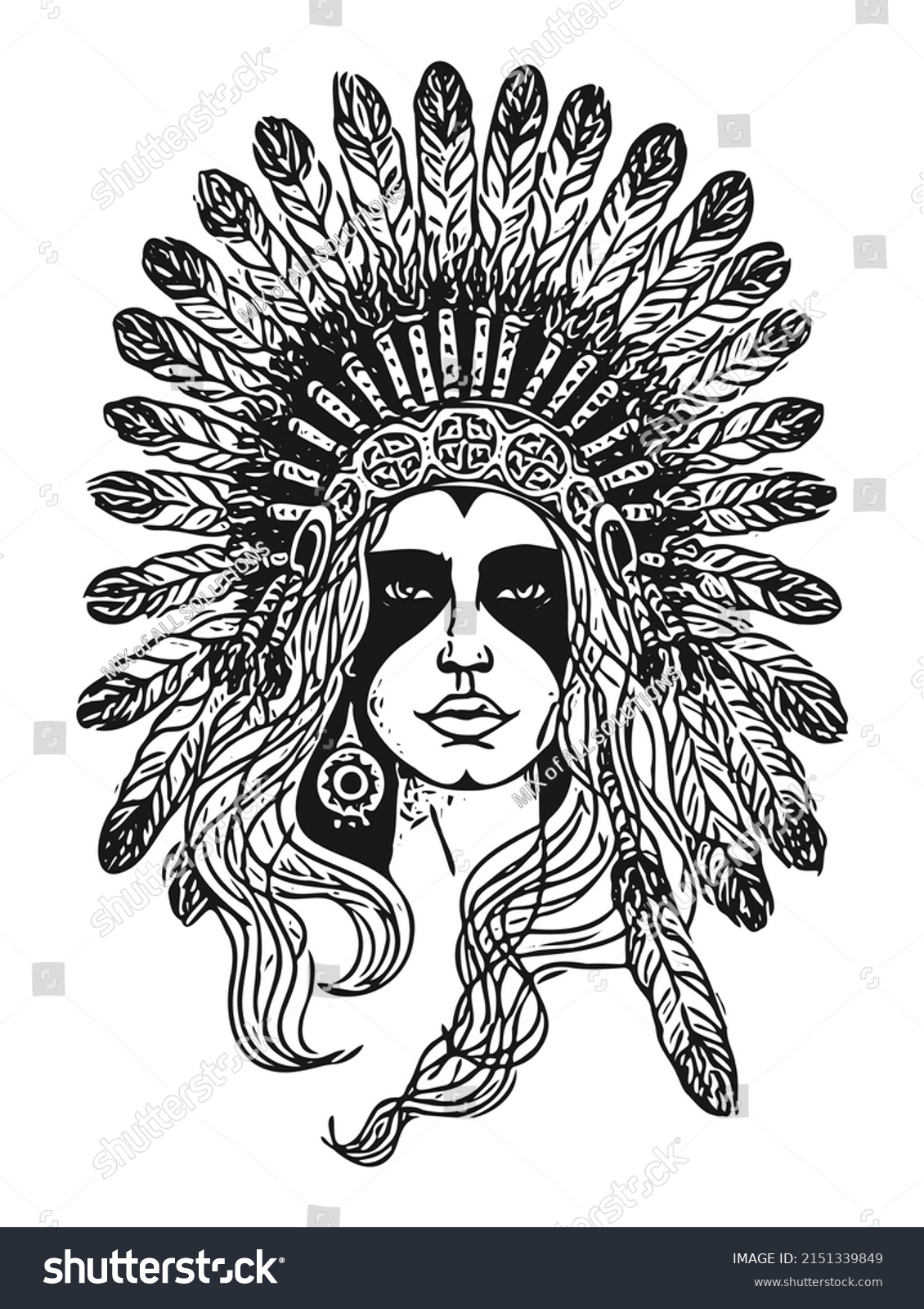 Girl Indian Traditional Headdress War Bonnets Stock Vector (Royalty ...