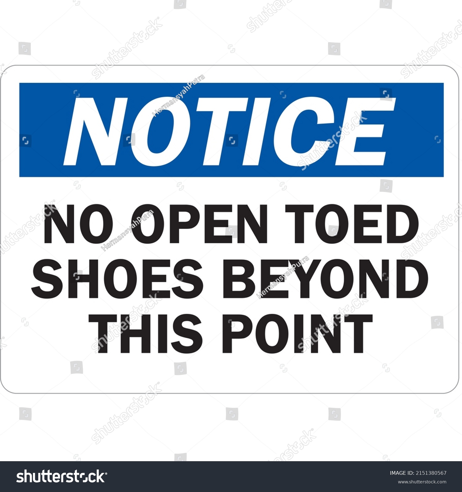 Notice Sign No Open Toed Shoes Stock Vector Royalty Free 2151380567