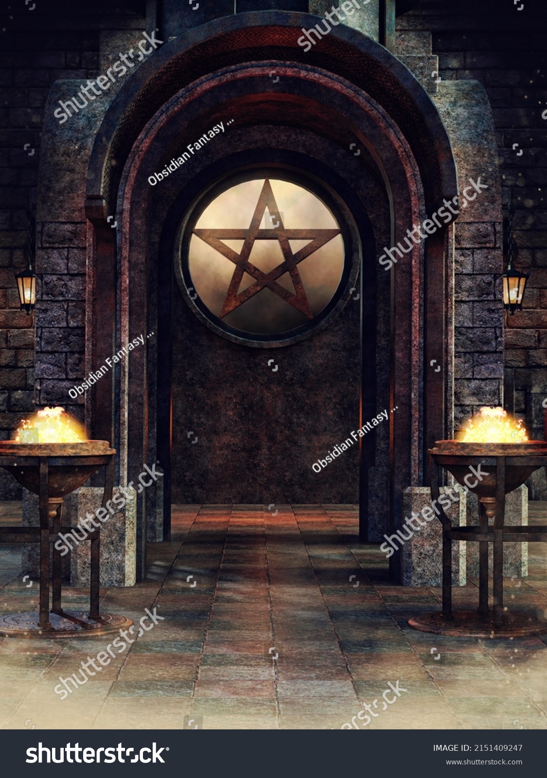 Fantasy Scene Shrine Fire Burners Lamps Stock Illustration 2151409247 ...