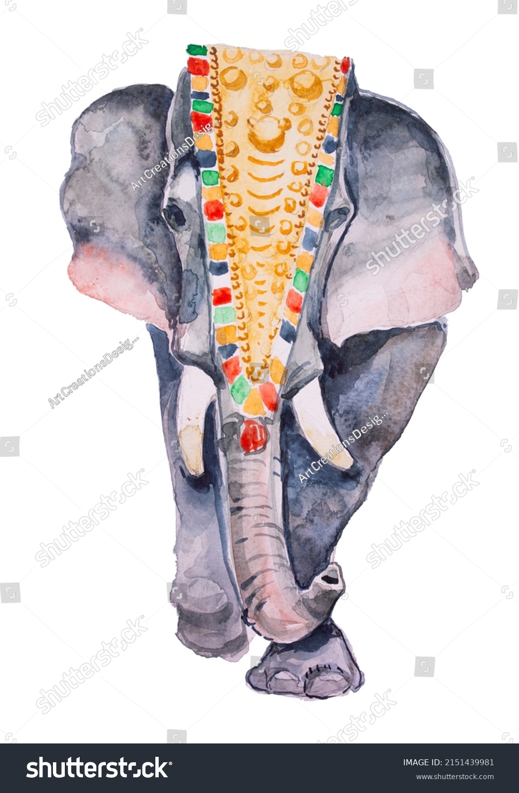 Indian Elephant Illustration Watercolor Hand Painted Stock Illustration ...