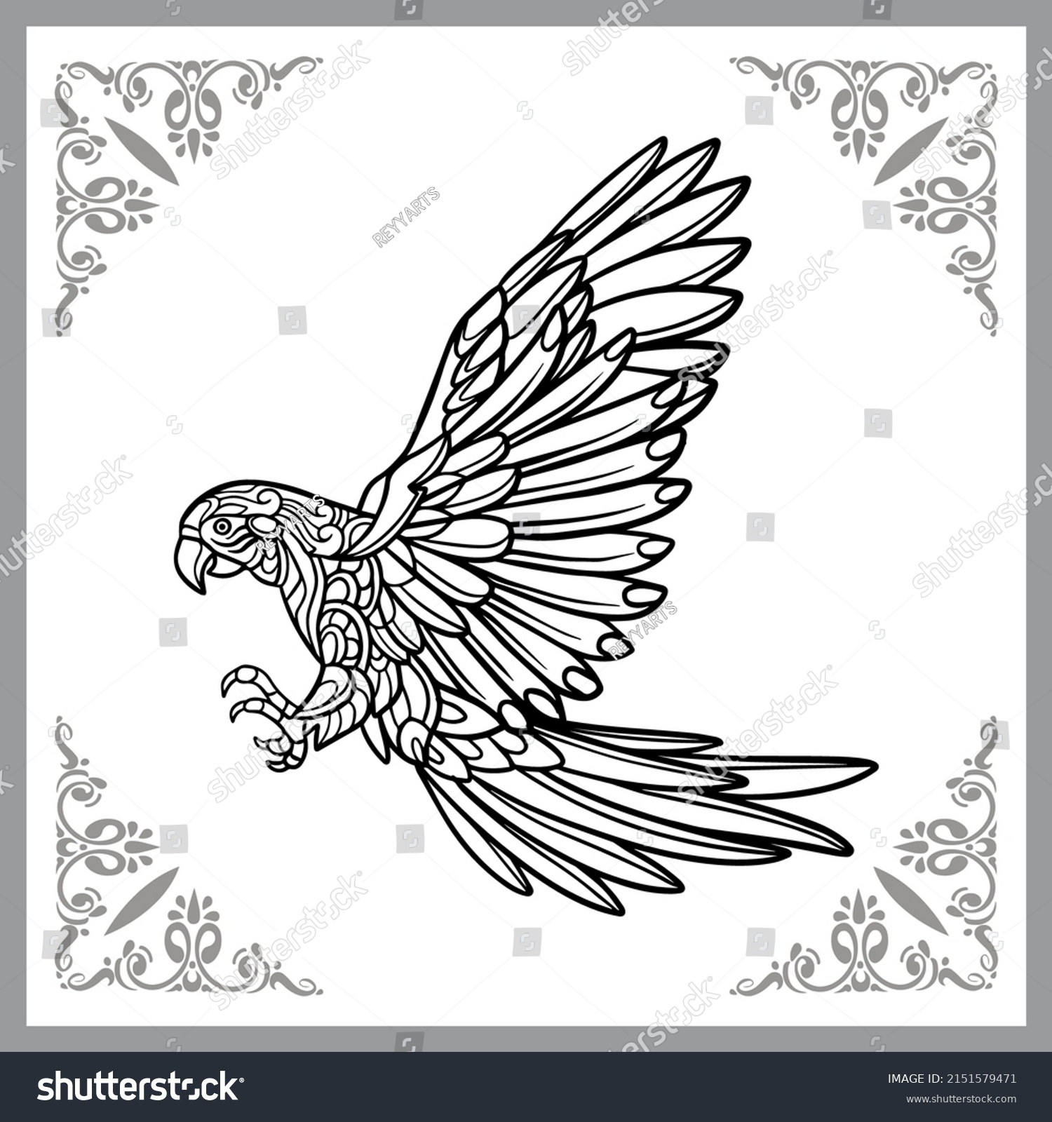 Macaw Bird Zentangle Arts Isolated On Stock Vector (Royalty Free ...