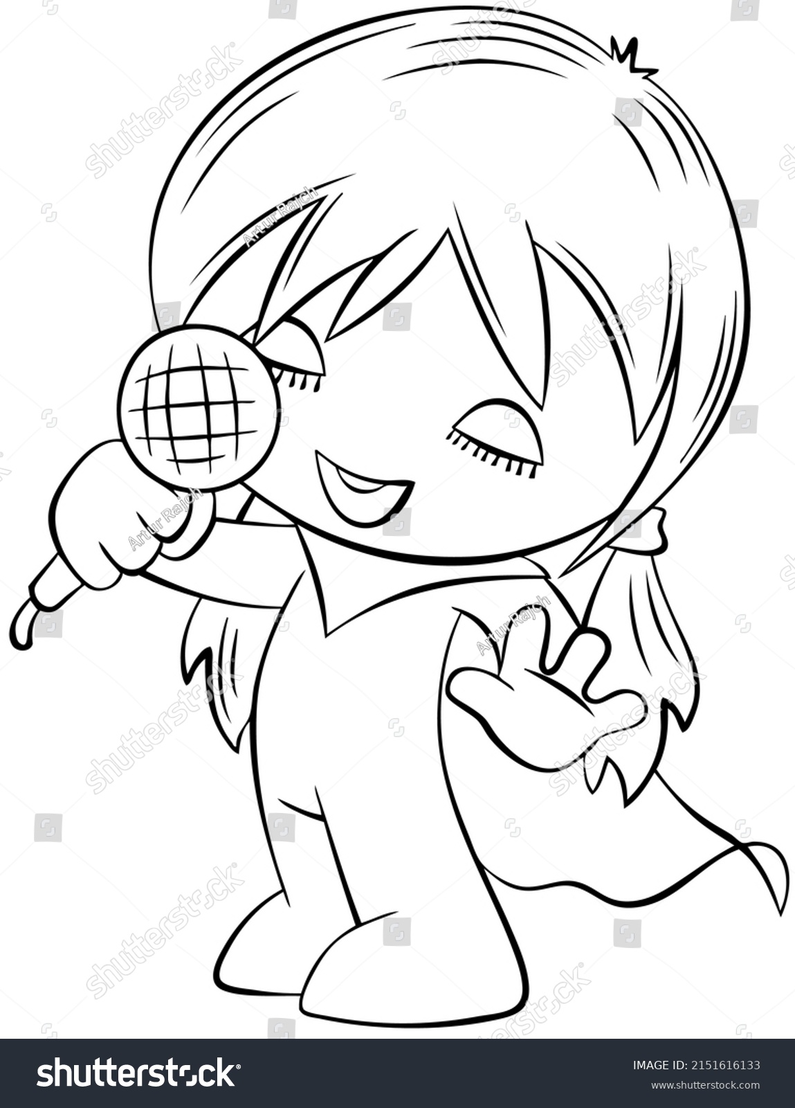 Chibi Singer Element Coloring Page Cartoon Stock Vector (Royalty Free ...