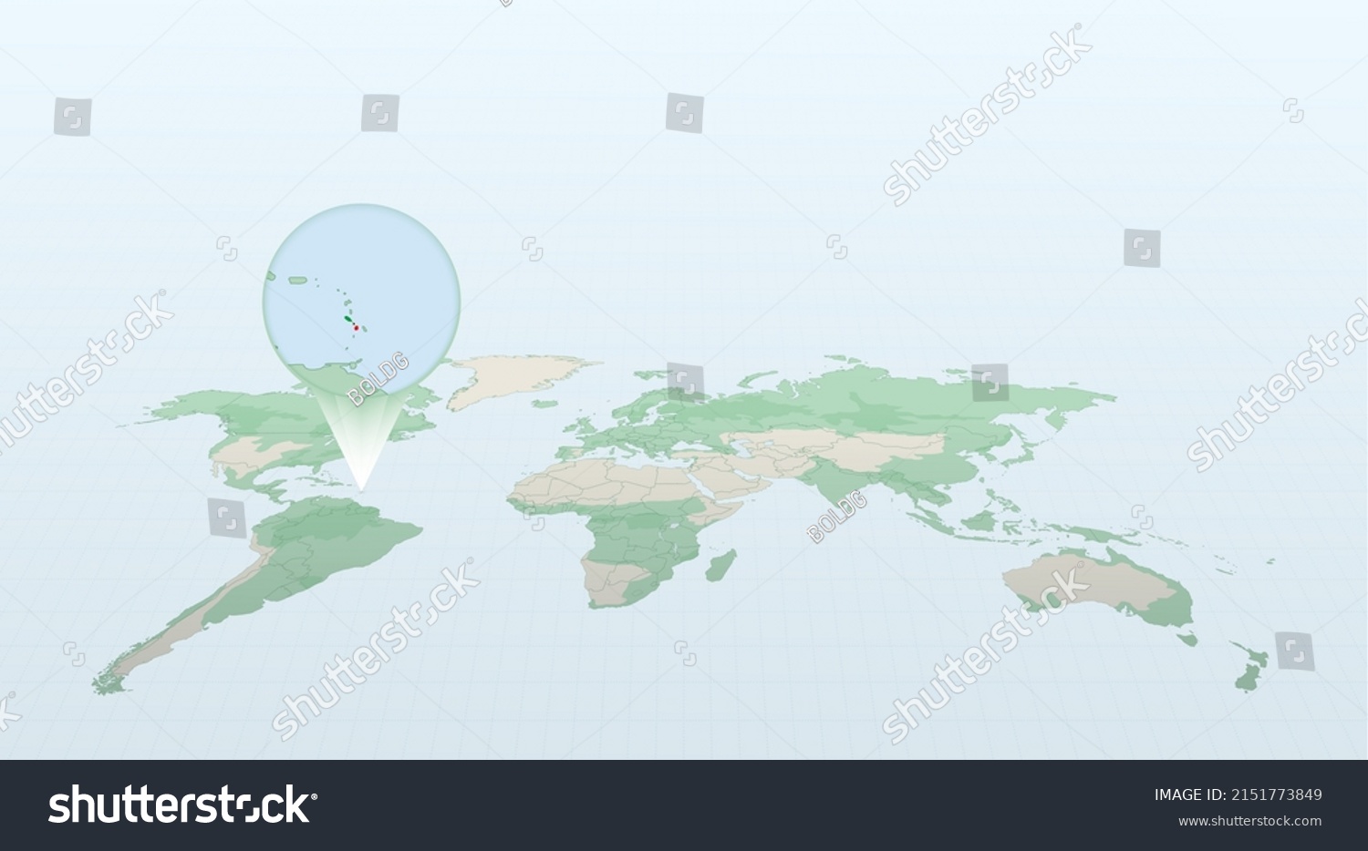 World Map Perspective Showing Location Country Stock Vector (Royalty ...