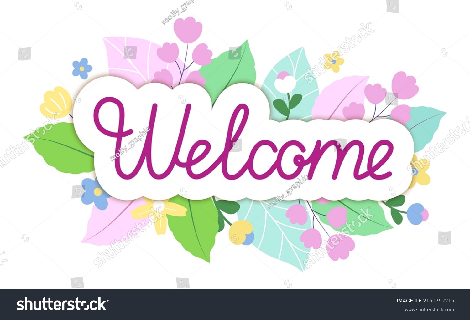 Welcome Lettering Text Flower Background Vector Stock Vector (Royalty ...