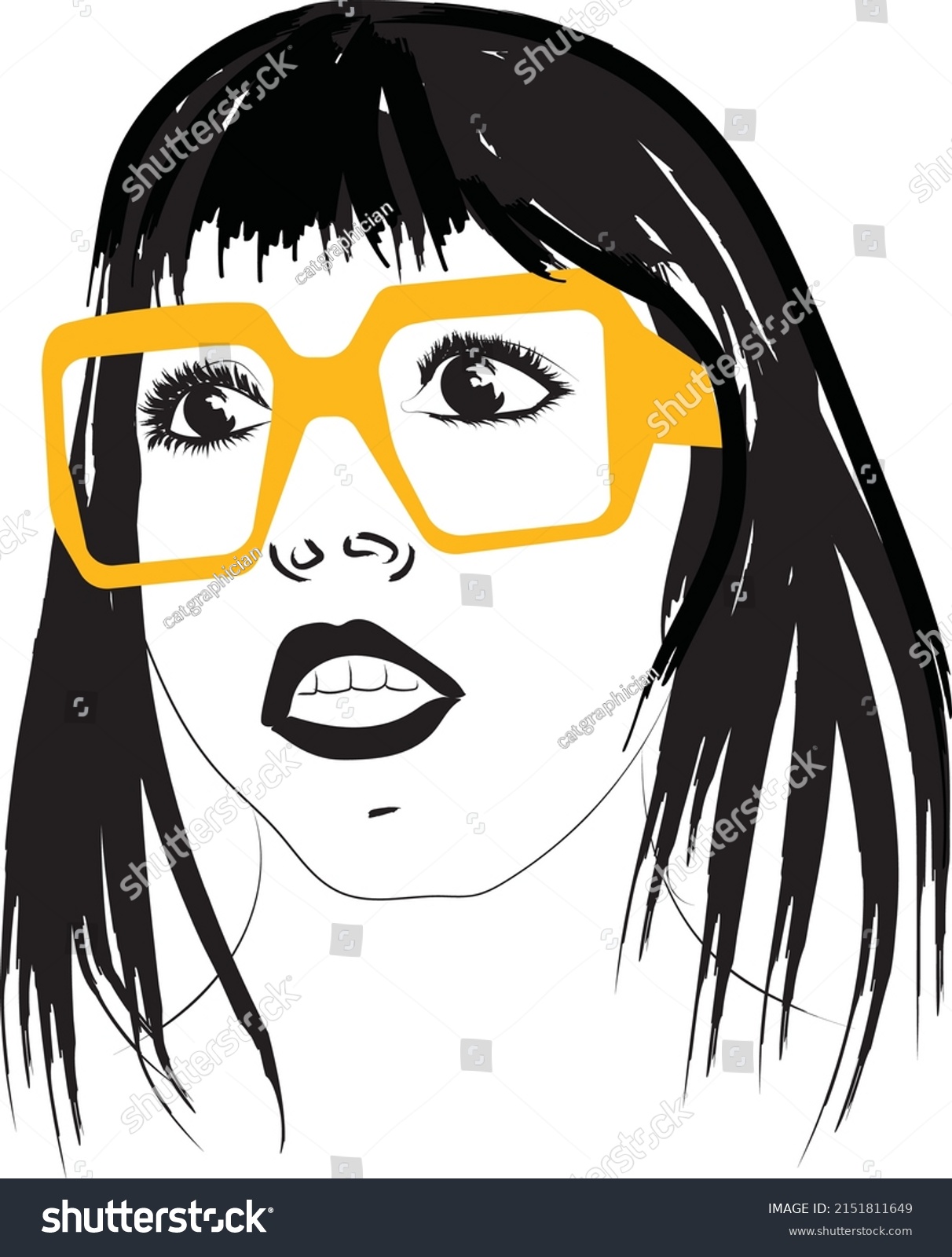 Young Woman Yellow Glasses Vector Art Stock Vector Royalty Free 2151811649 Shutterstock