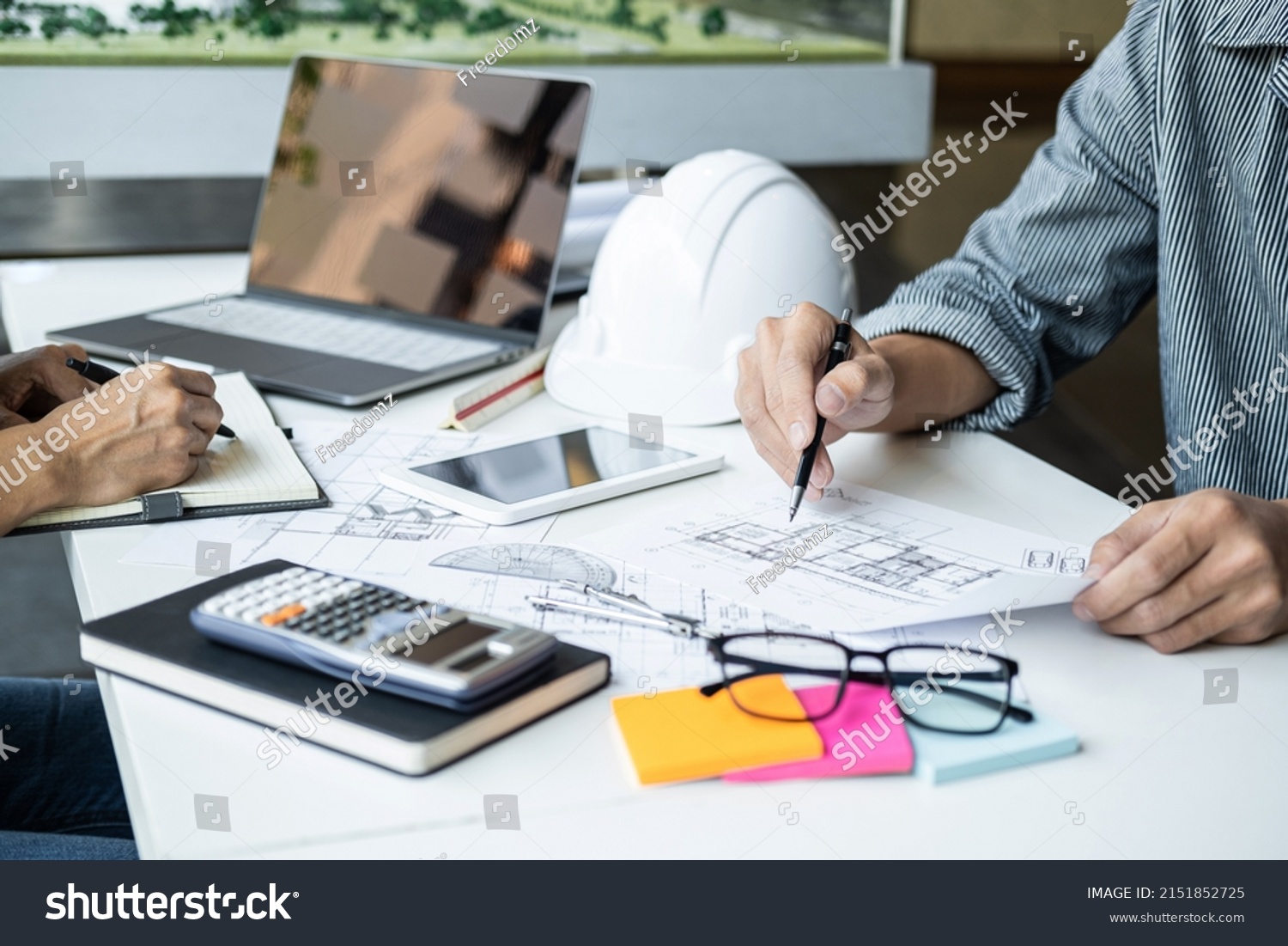 Architecture Engineer Teamwork Meeting Drawing Working Stock Photo