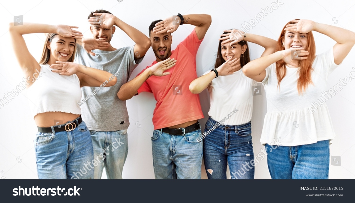 Group Young Friends Standing Together Over Stock Photo 2151870615 ...