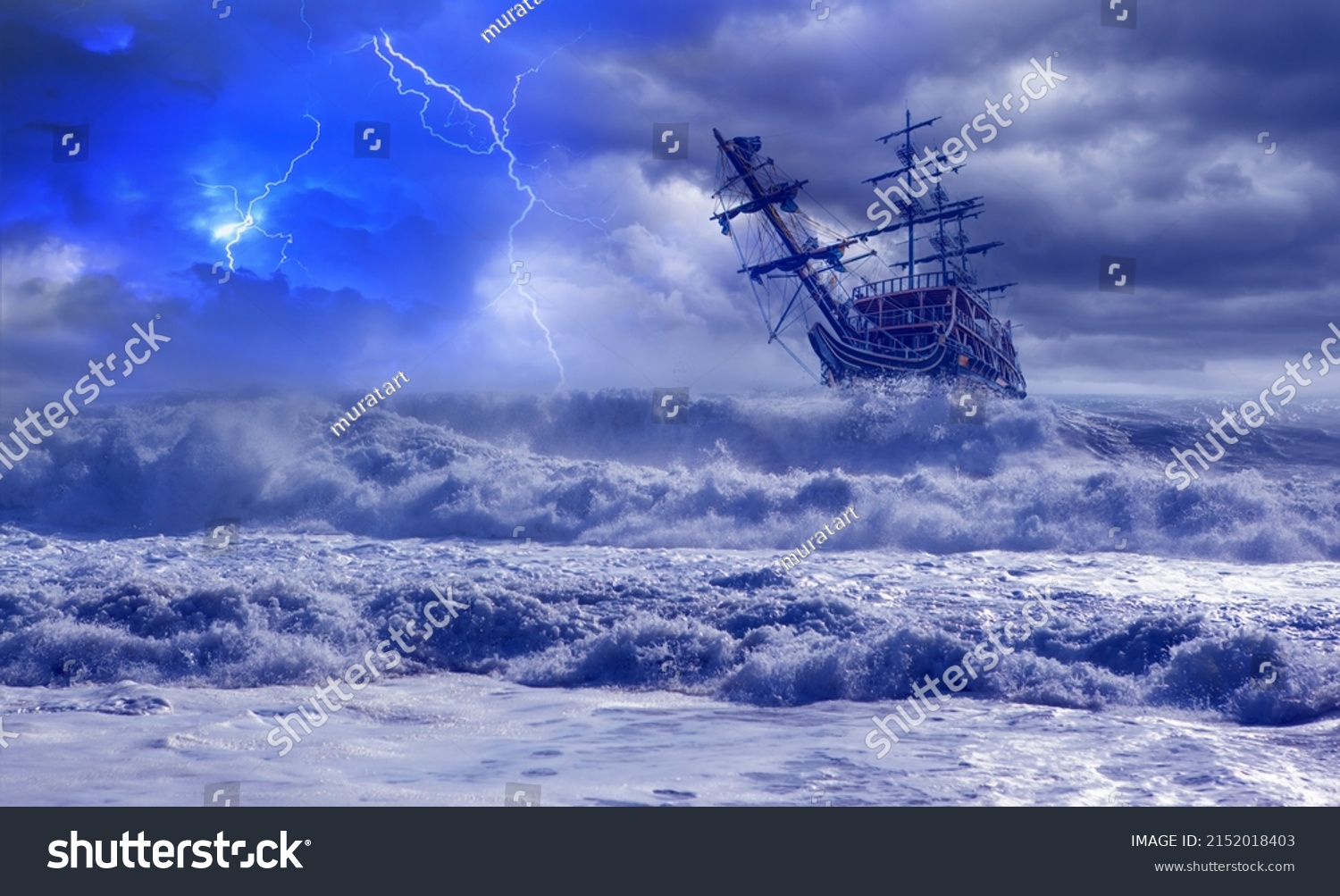 Sailing Old Ship Storm Sea Background Stock Photo 2152018403 | Shutterstock