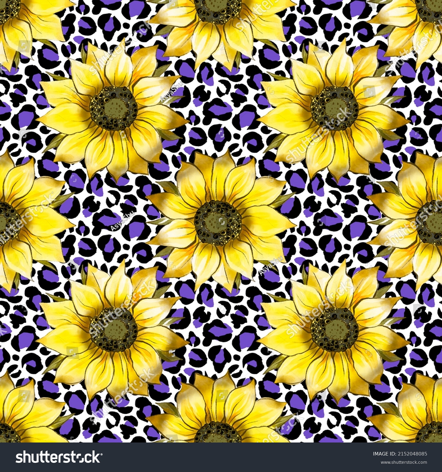 Sunflowers Leopard Background Seamless Pattern Abstract Stock ...