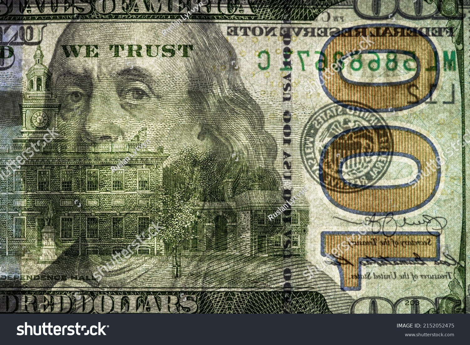 Fragment 100 Dollar Banknote Visible Details Stock Photo 2152052475 ...