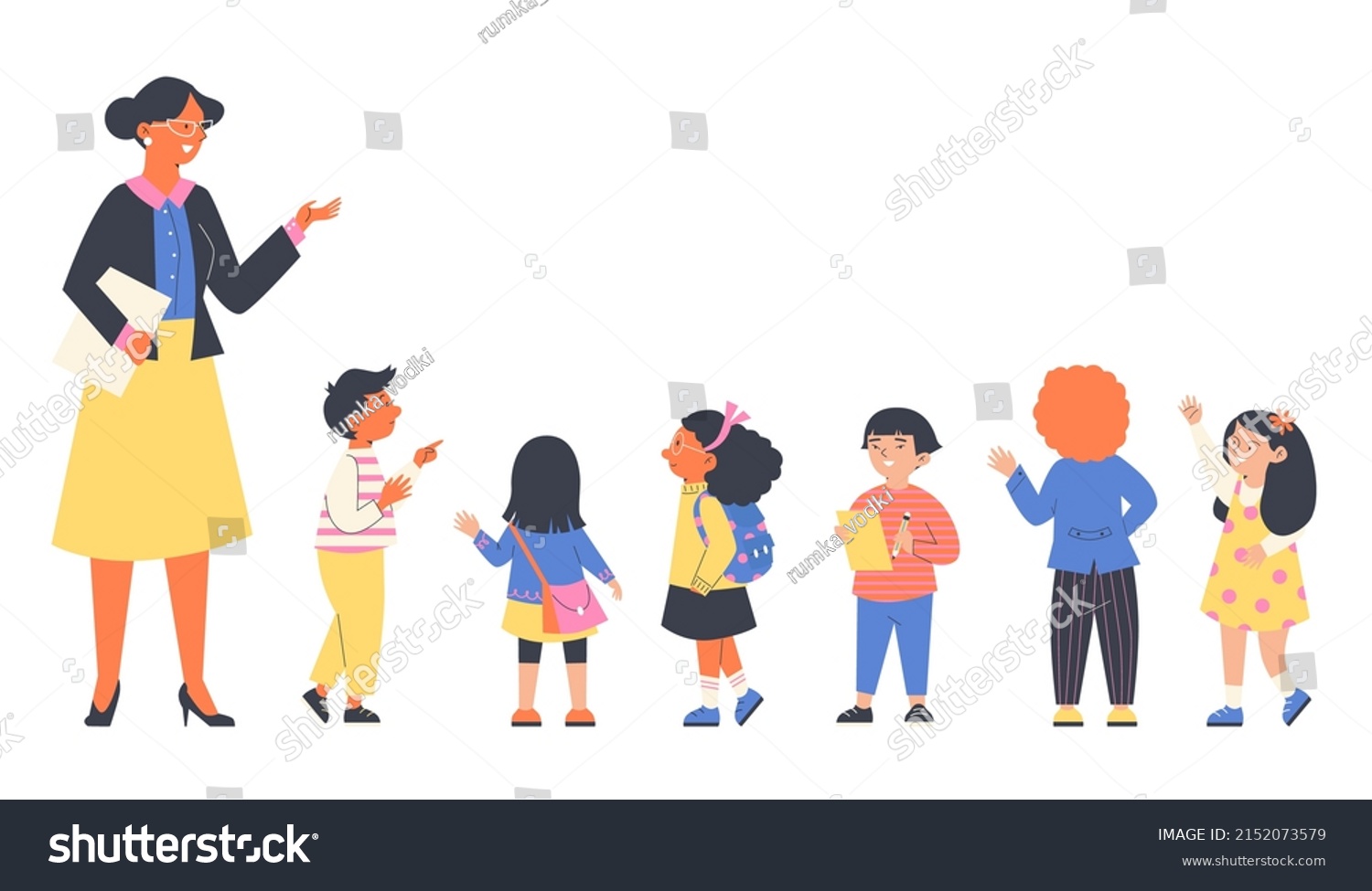 Teacher Group School Kindergarten Children Flat Stock Vector (Royalty ...