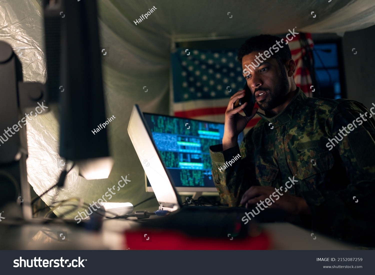 American Hacker Military Unifrorm On Dark Stock Photo 2152087259 ...