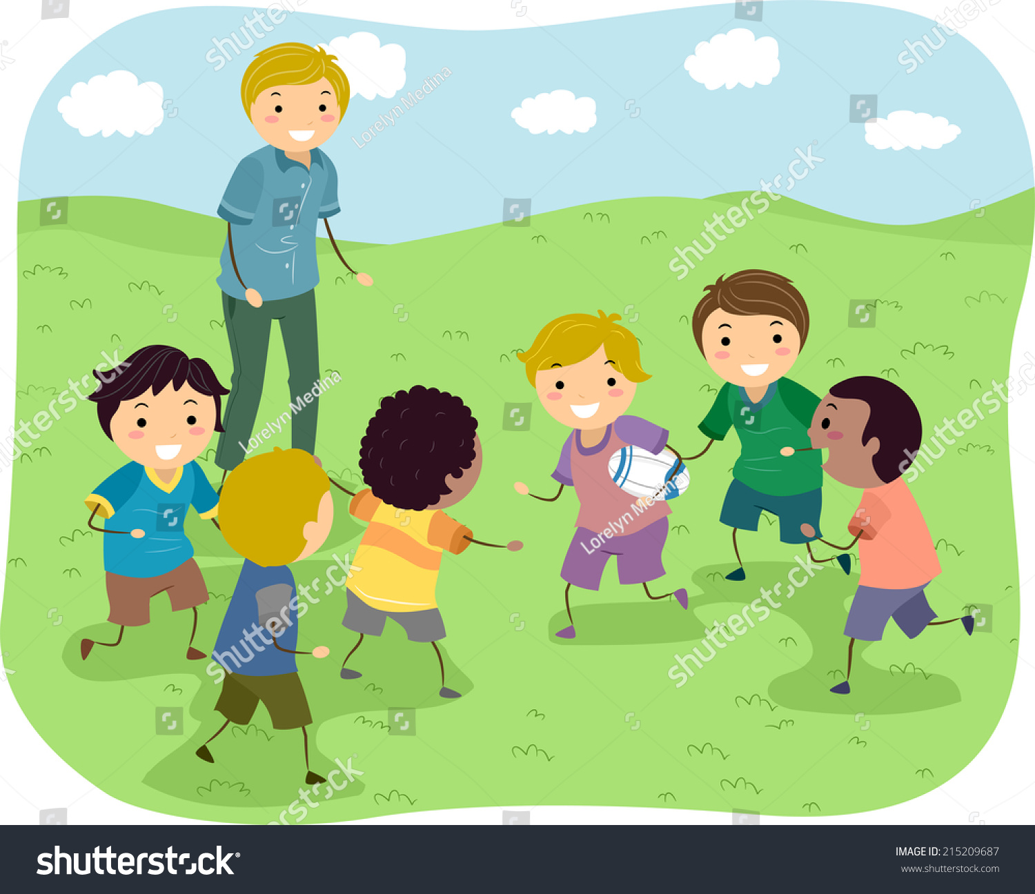 Illustration Featuring Group Boys Playing Rugby Stock Vector (Royalty ...