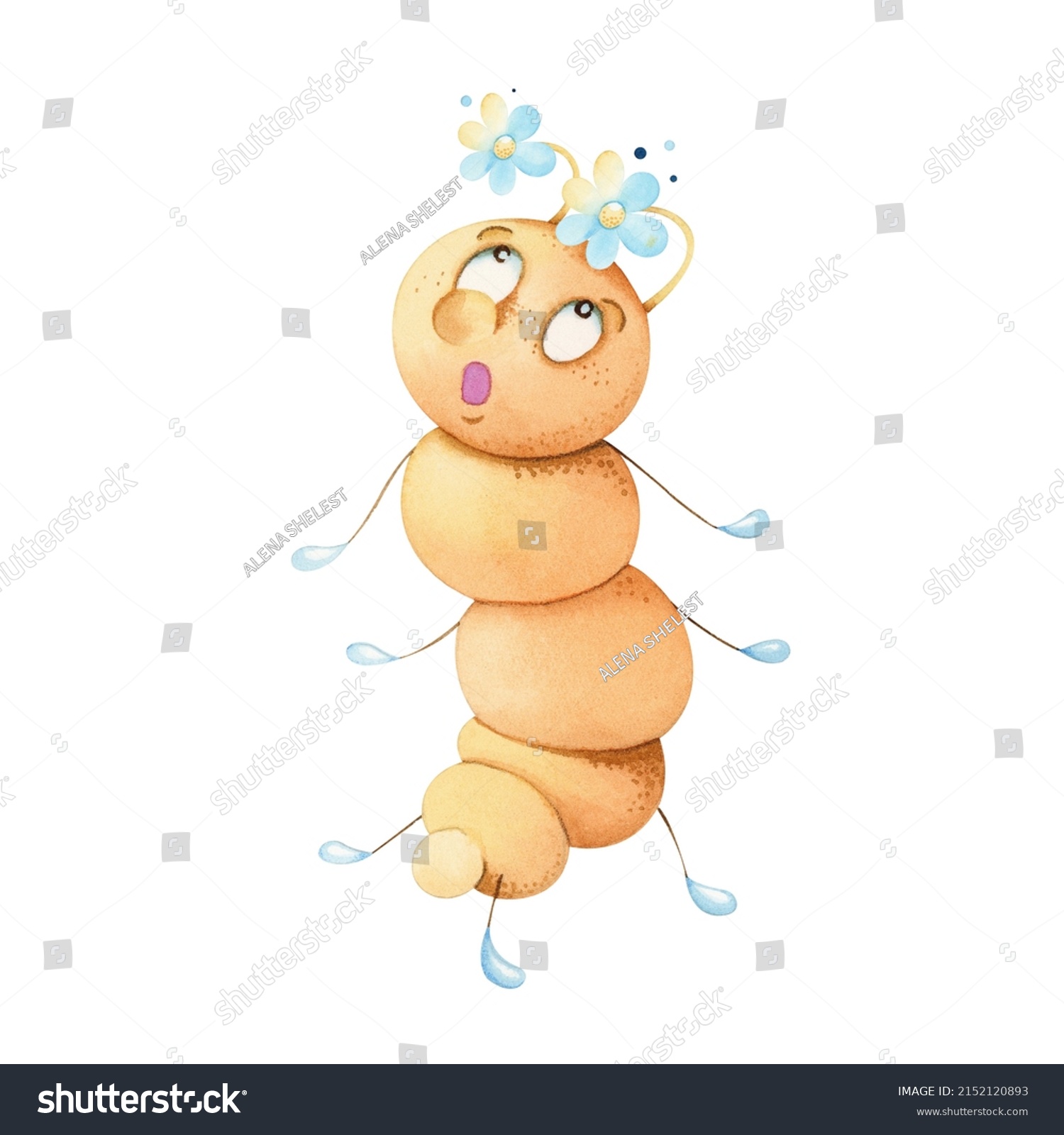 Funny Watercolor Character Caterpillar Horns Form Stock Illustration ...