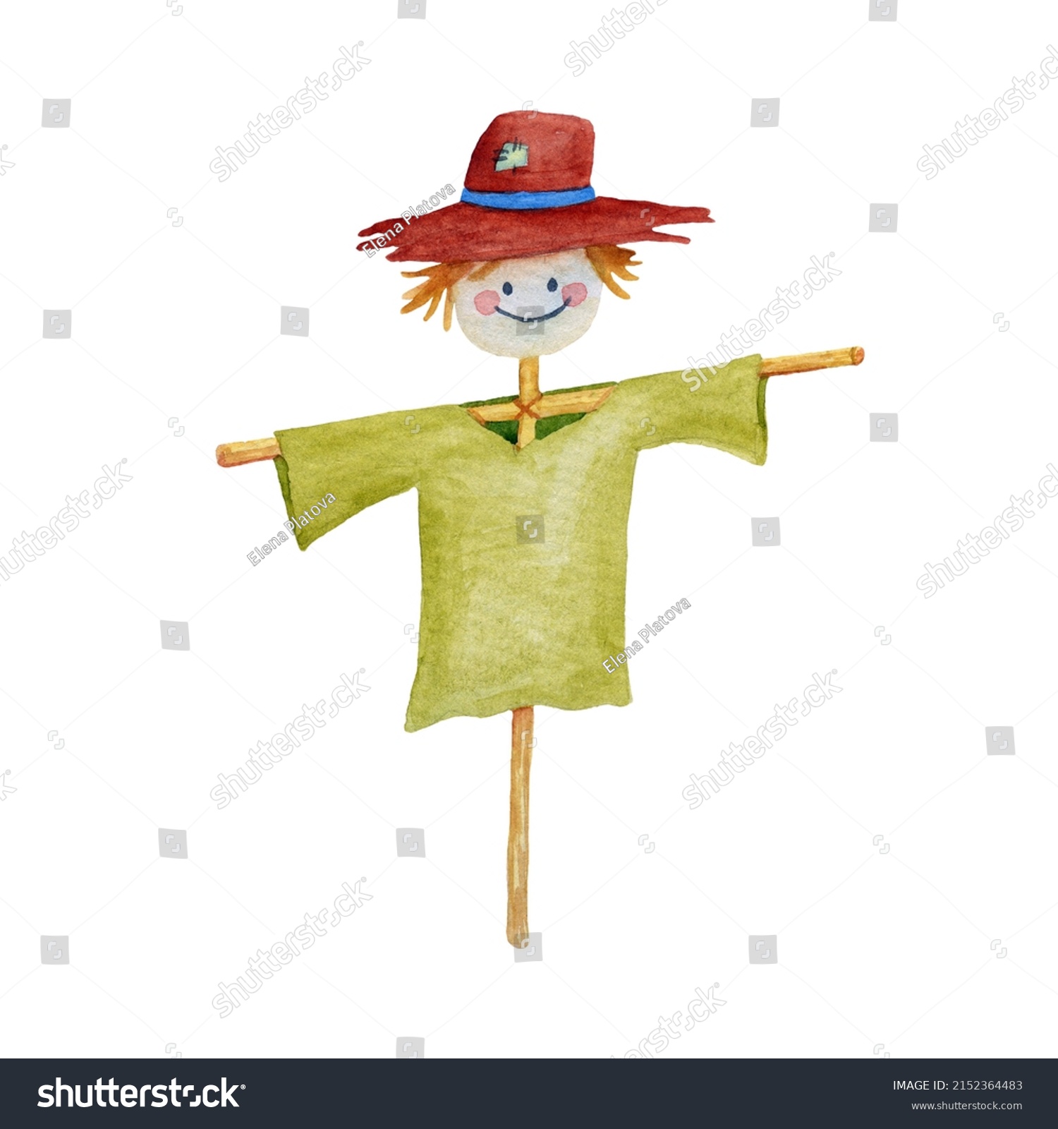 Happy Smiling Scarecrow Character Watercolor Cartoon Stock Illustration ...