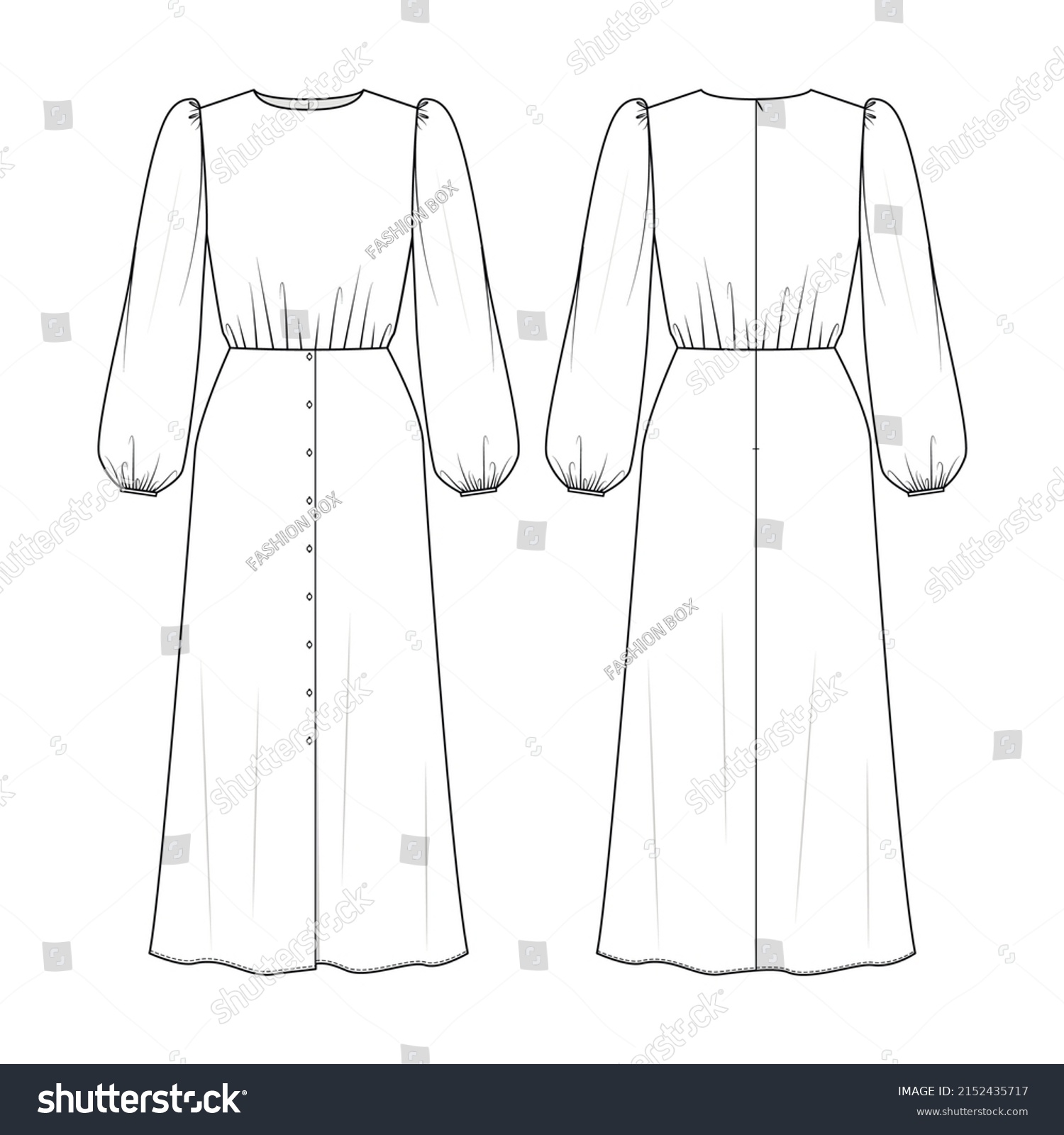 Fashion Technical Drawing Dress Long Puff Stock Vector (Royalty Free ...