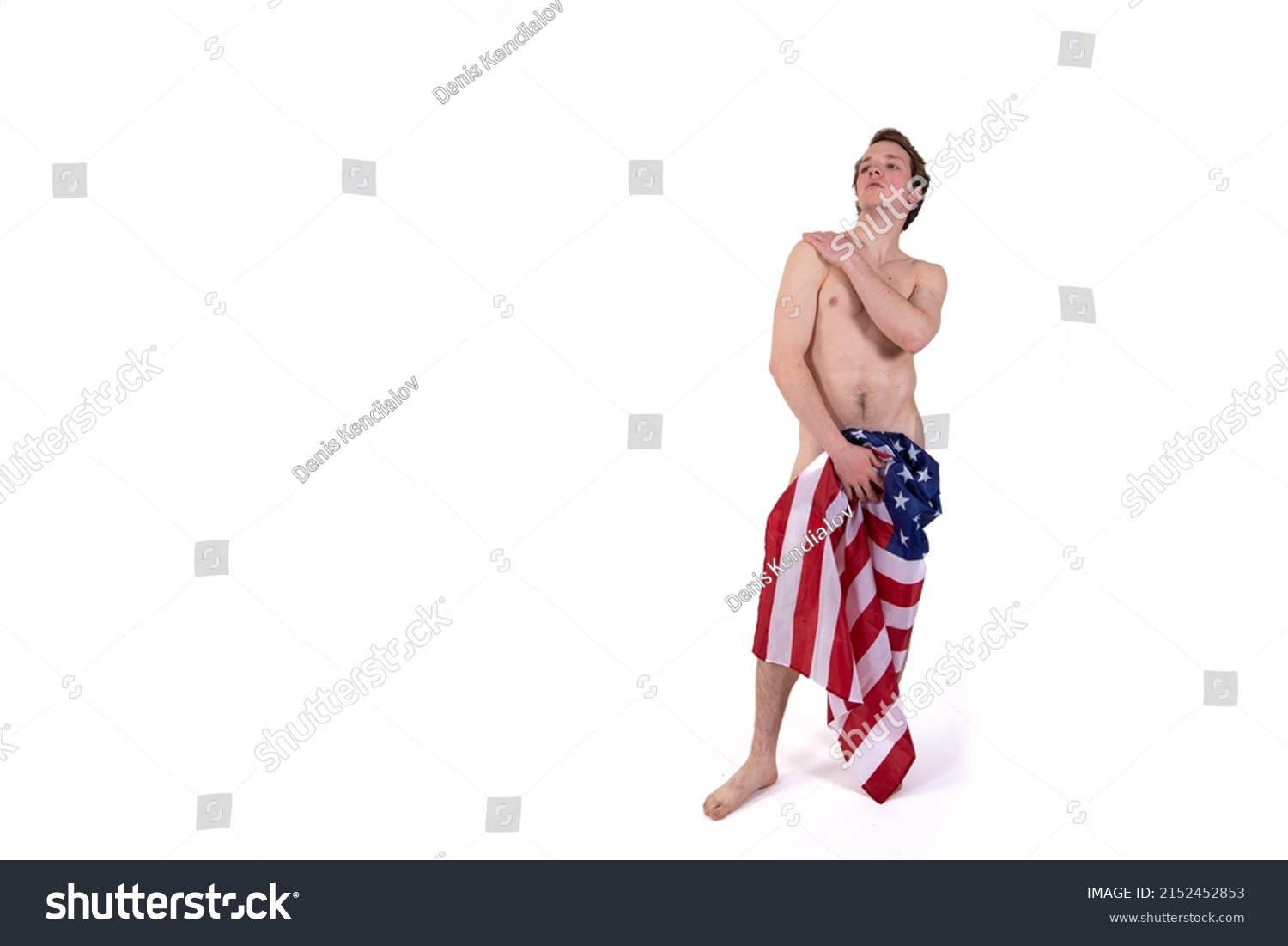 Sexy Man Wrapped American Flag Brutal Stock Photo Shutterstock