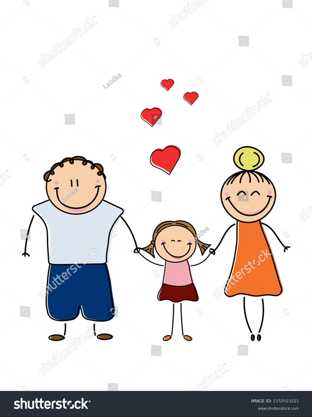 Handdrawn Family Characters Happy Family Holding Stock Vector (Royalty ...