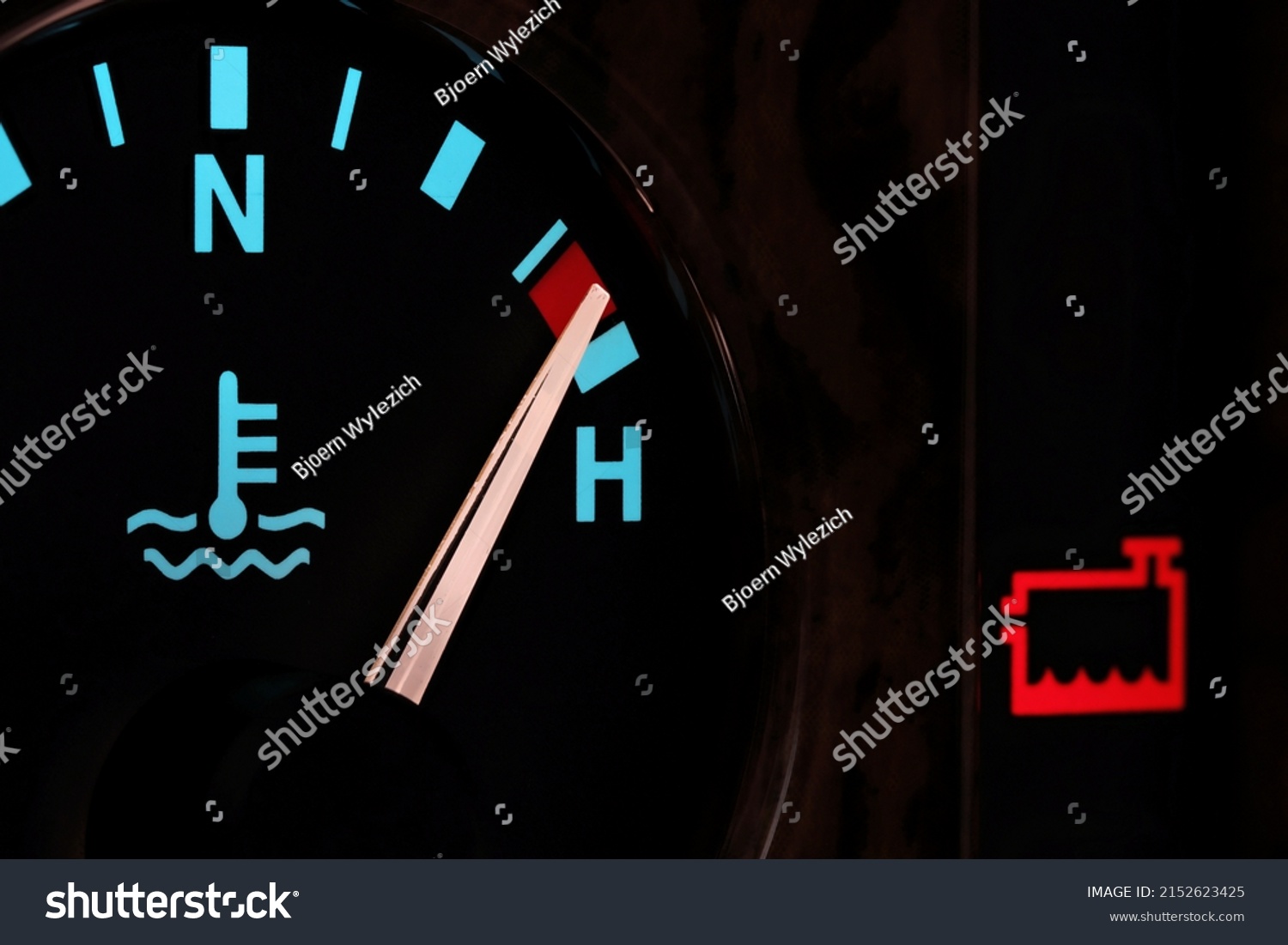 Temperature Gauge Car Dashboard Illuminated Night Stock Photo