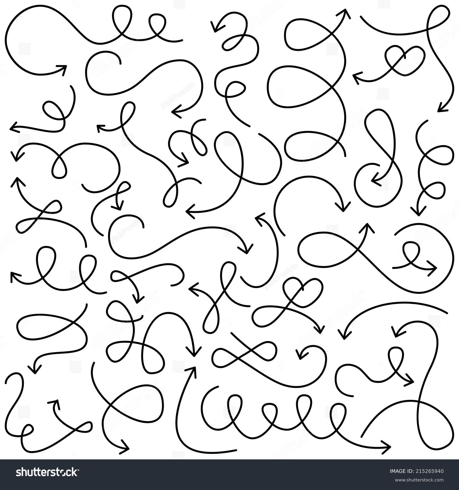 Vector Collection Doodled Squiggly Arrows Stock Vector (Royalty Free