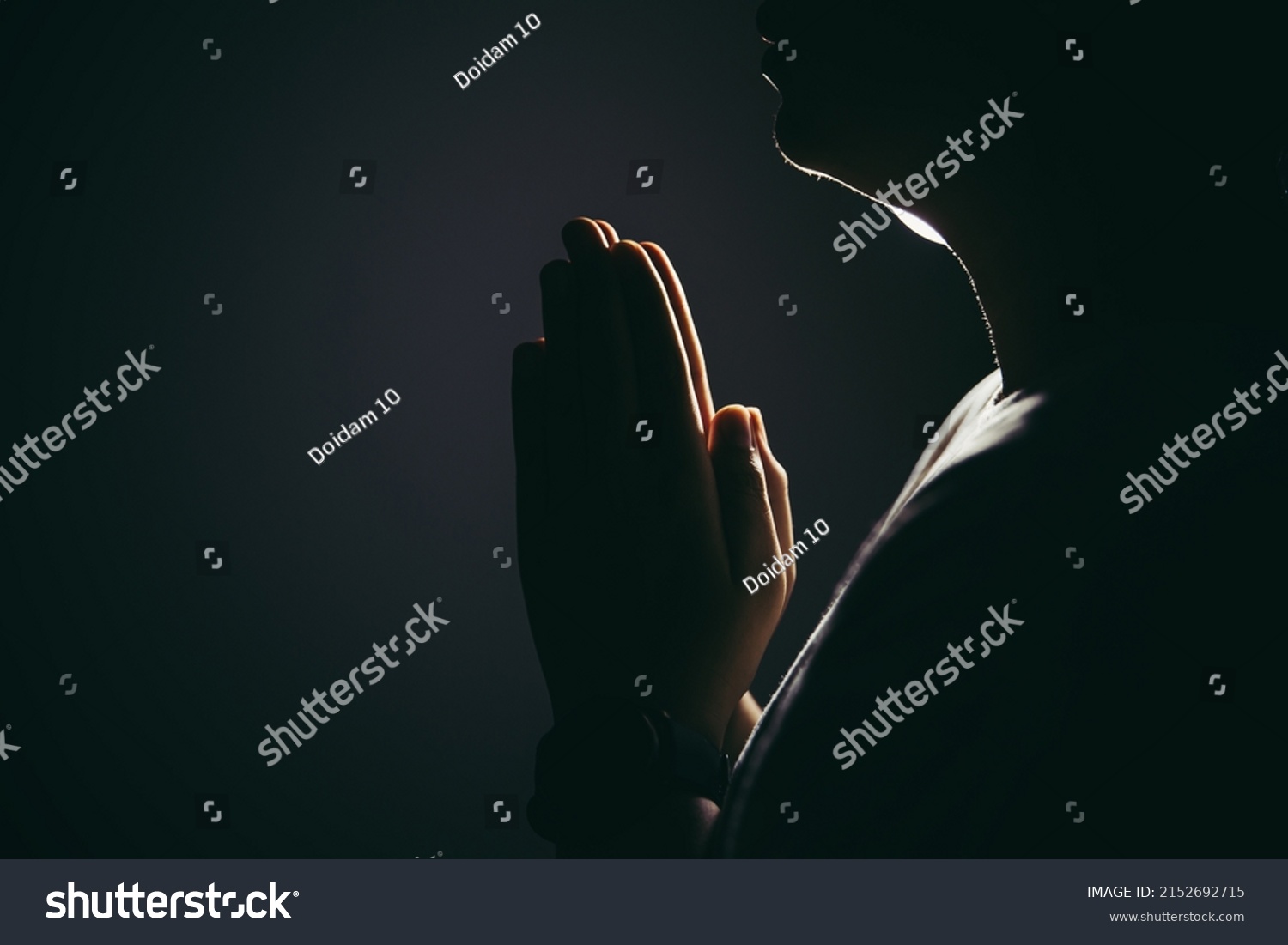 Hands Folded Prayer Church Concept Faith Stock Photo 2152692715 