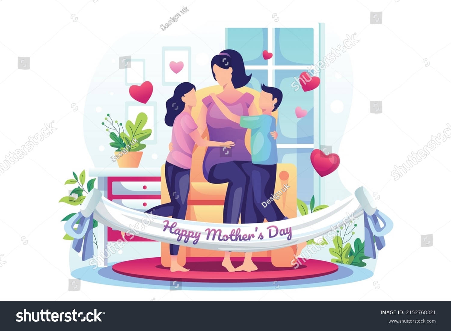 Son Daughter Hugging Their Mother Kissing Stock Vector Royalty Free